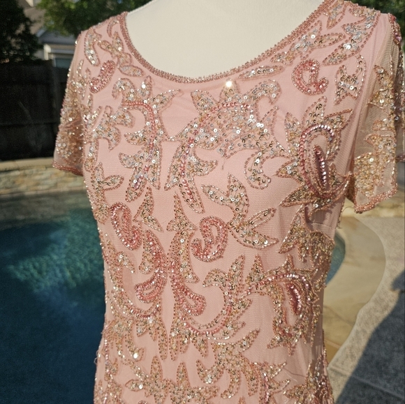 Pisarro Nights sequins beaded pink dress 6 - Picture 14 of 15